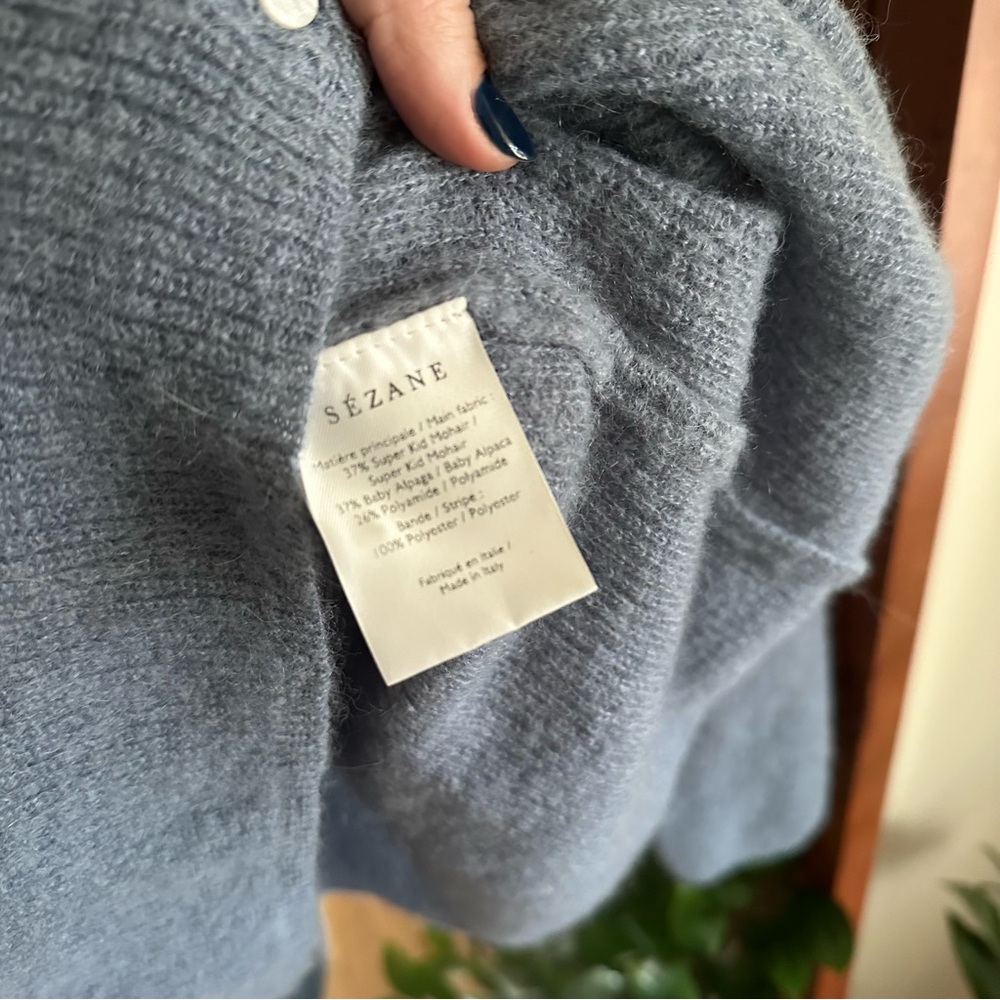 Sezane Gaspard Cardigan Sweater Vintage Blue Super Kid Mohair Alpaca Women's S - Picture 6 of 8